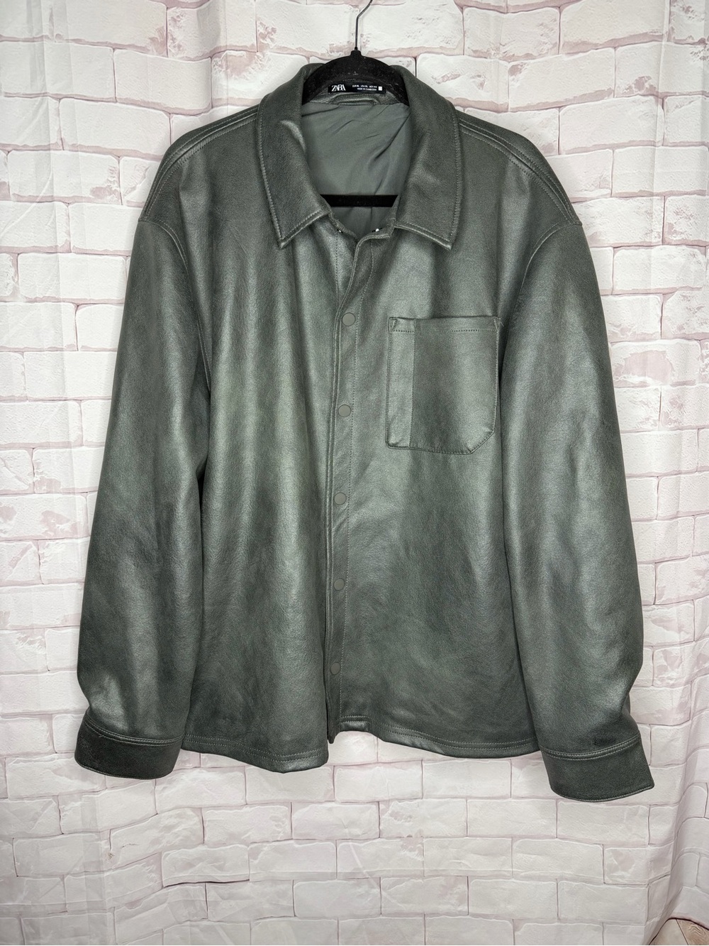 Zara Faux Leather Overshirt Jacket | Men’s XL | Slate Gray Shacket